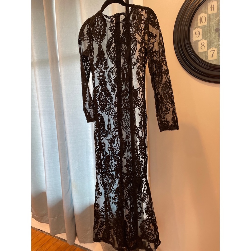 Black sheer lace long dress, size XS